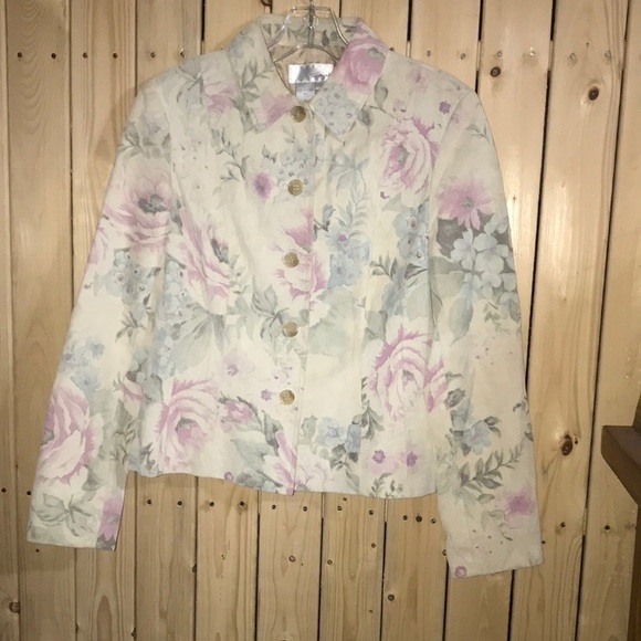 Spiegel Floral Leather Blazer 6 - Picture 1 of 5
